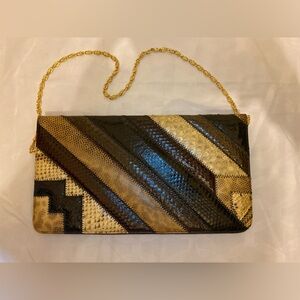 Elegant Striped Clutch with Gold Chain